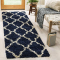 SAFAVIEH Dallas Shag Collection Runner Rug - 2'3" x 18', Navy & Ivory, Trellis Design, Non-Shedding & Easy Care, 1.5-inch Thick Ideal for High Traffic Areas in Living Room, Bedroom (SGD257N)