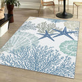 Tritard Coastal Area Rug 3x5 - Small Machine Washable Foldable Throw Rugs Non-Slip Beach Ocean Entryway Indoor Entrance Carpet for Kitchen Bathroom Laundry Bedroom Living Room, Blue