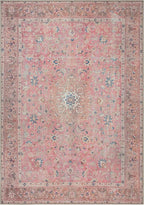 GLN Rugs Traditional Collection - Machine Washable Area Rug, Traditional Washable, Non Slip, Low Pile Chenille Rug, Living Room, Bedroom, Kitchen Rug (3' x 5' Pink/Cream)
