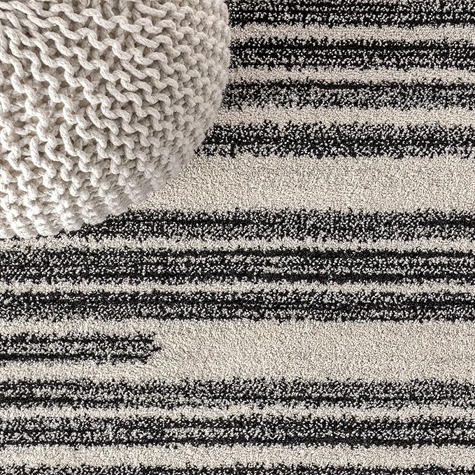 JONATHAN Y Khalil Modern Berber Stripe Cream/Black Runner Rug, 2x10, Contemporary, Bohemian, Easy-Cleaning for Living Room, Bedroom, Kitchen, Pet Friendly, Non-Shedding (MOH207A-210)