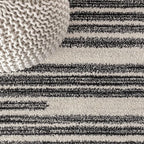 JONATHAN Y Khalil Modern Berber Stripe Cream/Black 8' Round Indoor Area Rug, Contemporary, Bohemian, Easy-Cleaning for Living Room, Bedroom, Kitchen, Pet Friendly, Non-Shedding (MOH207A-8R)