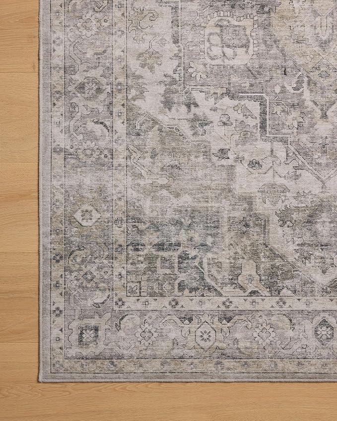 Loloi Amber Lewis Josie Collection JOS-03 Silver/Natural 2'-0" x 5'-0", .13" Pile Height, Low Profile, Machine Washable, Accent Rug