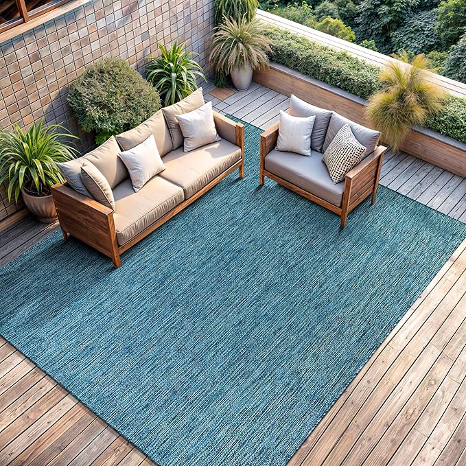 CAMILSON Outdoor Rug 8x10 Modern Area Rugs for Indoor and Outdoor Patios and Porches - Waterproof, Washable, Non-Shedding, Easy-to-Clean Outside Carpet (8 x 10, Solid - Aqua)