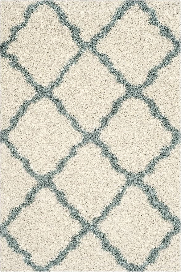 SAFAVIEH Dallas Shag Collection Area Rug - 10' x 14', Ivory & Light Blue, Trellis Design, Non-Shedding & Easy Care, 1.5-inch Thick Ideal for High Traffic Areas in Living Room, Bedroom (SGD257J)
