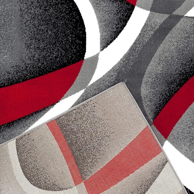 Persian Area Rugs Swirls Modern Abstract Area Rug Carpet, 2' x 3', Black/Red/White