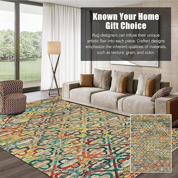 RUGSURE Washable Area Rugs, 3' x 5 ' - 1/6 Thick - Stain & Water Resistant Non-Slip - Perfect Resistant Rug for Living Room, Bedroom, Nursery, Pet & Child Friendly, Vibrant Colors Rugs, Multicolor