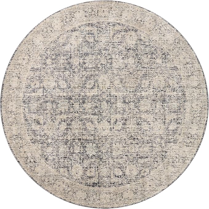 Loloi Amber Lewis Alie Collection ALE-05 Charcoal/Beige 5'-3'' x 5'-3'', .13'' Pile Height, Round Area Rug