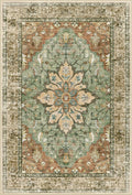 Area Rugs 7'x10' Washable Non-Slip, Floral Vintage Distress Print Pattern Medallion Carpet for Living Room Bedroom Dining Room, Brick Red Rust Neutral Brown Burnt Orange Green