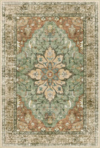 Area Rugs 2'x7' Washable Non-Slip, Floral Vintage Distress Print Pattern Medallion Carpet for Living Room Bedroom Dining Room, Brick Red Rust Neutral Brown Burnt Orange Green