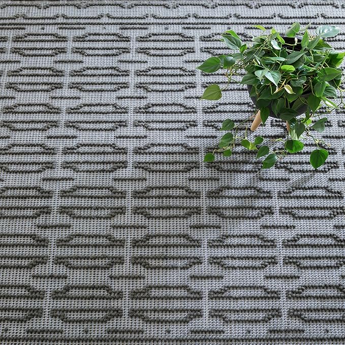 Dash and Albert Campbell Iron Handwoven Wool Rug, 8 X 10 Feet, Neutral/Grey Geometric Pattern - Premium Luxury Hotel Quality Soft Breathable Hypoallergenic Machine Washable Easy Care All Season
