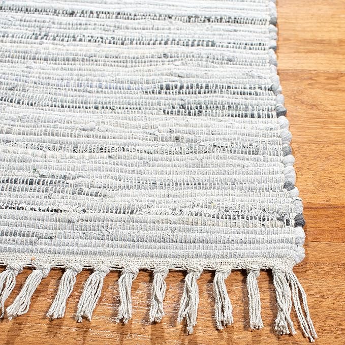 SAFAVIEH Rag Rug Collection Runner Rug - 2'3" x 11', Grey, Handmade Boho Stripe Cotton, Ideal for High Traffic Areas in Living Room, Bedroom (RAR121A)