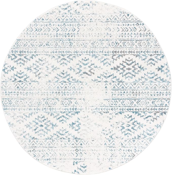 SAFAVIEH Tulum Collection Area Rug - 5' Round, Ivory & Turquoise, Moroccan Boho Tribal Design, Non-Shedding & Easy to Clean, Ideal for Living Room, Bedroom, Dining Space (TUL272E)
