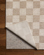 Loloi Chris Loves Julia Calvin Collection CLV-01 Pebble/Ivory 5'-3" x 7'-6" Area Rug Checkered Neutral Soft Living Room Bedroom Carpet