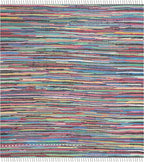 SAFAVIEH Rag Rug Collection Area Rug - 8' Square, Grey & Multi, Handmade Boho Stripe Cotton, Ideal for High Traffic Areas in Living Room, Bedroom (RAR121M)