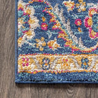 JONATHAN Y Boho Vintage Blue/Multi 4x6 Oval Area Rug, Bohemian Flair Medallion, Floral Easy-Cleaning High Traffic for Living Room, Bedroom, Kitchen, Pet-Friendly, Non Shedding (BMF106A-4OV)