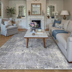 Machine Washable Area Rug 8x10 Grey Large Living Room Indoor Accent Rug Neutral Modern Abstract Low Pile Carpet Non Slip Distressed Throw Rug Bedroom Office Dining Room