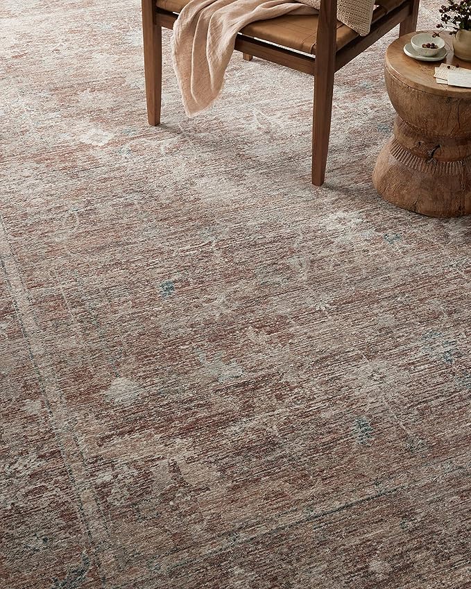 Loloi Magnolia Home by Joanna Gaines Millie Collection MIE-04 Brick/Fog 5'-3" x 5'-3", .25" Pile Height, Round Area Rug