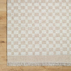 Mark&Day Wool Rugs, 2x8 Clinten Solid and Border Tan Runner Checkered Rug, Tan Ivory Carpet for Hallway, Kitchen, Bedroom or Living Room (2'6" x 8' Runner)