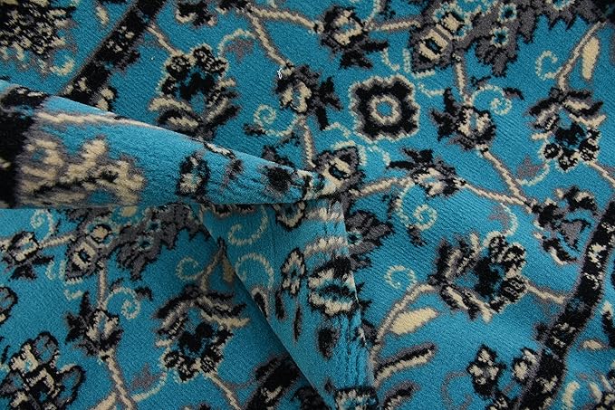 Unique Loom Sialk Hill Collection Area Rug - Washington (2' 7" x 10' Runner Turquoise/Black)