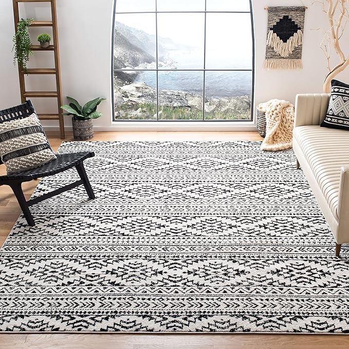 SAFAVIEH Area Rug 10x13 - Tulum Collection - Large - Ivory & Black, Moroccan Boho Tribal Design, Non-Shedding & Easy to Clean, Ideal for Living Room, Bedroom, Dining Space (TUL272B)