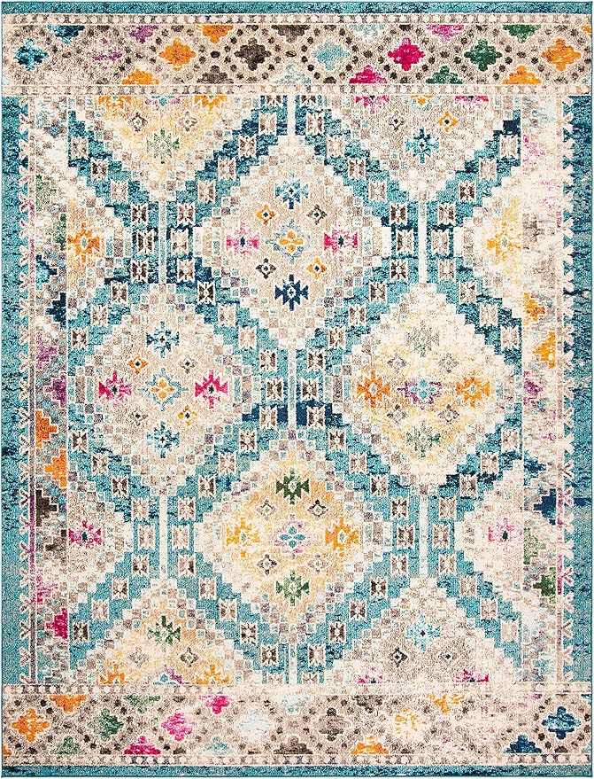 SAFAVIEH Madison Collection Area Rug - 6' x 9', Dark Blue & Yellow, Boho Diamond Distressed Design, Non-Shedding & Easy Care, Ideal for High Traffic Areas in Living Room, Bedroom (MAD418N)