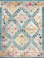 SAFAVIEH Madison Collection Area Rug - 6' x 9', Dark Blue & Yellow, Boho Diamond Distressed Design, Non-Shedding & Easy Care, Ideal for High Traffic Areas in Living Room, Bedroom (MAD418N)