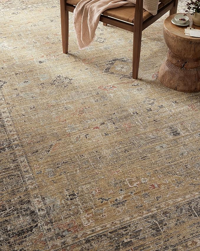 Loloi Magnolia Home by Joanna Gaines Millie Collection MIE-03 Gold/Charcoal 2'-7" x 8'-0", .25" Pile Height, Runner Rug