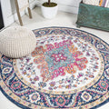 JONATHAN Y Boho Vintage Blue/Multi 3' Round Area Rug, Bohemian Flair Medallion, Floral Easy-Cleaning High Traffic for Living Room, Bedroom, Kitchen, Pet-Friendly, Non Shedding (BMF106A-3R)