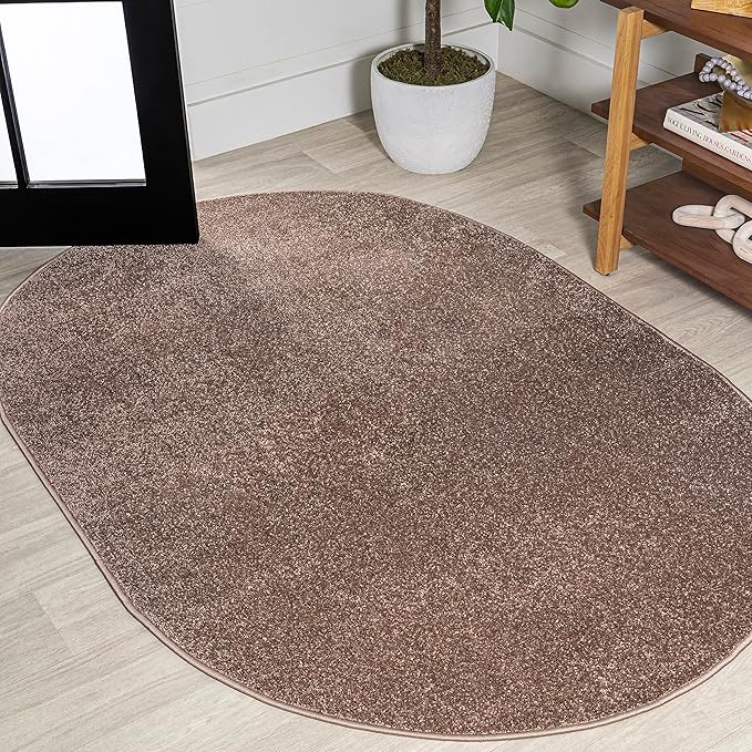 JONATHAN Y Haze Solid Low-Pile Brown 3x5 Oval Indoor Area Rug, Coastal,Bohemian,Minimalist,Classic, Easy-Cleaning for Living Room,Bedroom,Kitchen,Pet Friendly,Non-Shedding (SEU100J-3OV)