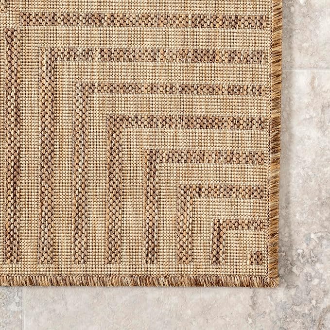 Nuloom Asha Light Brown/Ivory, 2' x 3', Casual, Striped Border, Soft and Cozy, High Traffic, Stain Resistant, Easy Clean, Durable Area Rug for Indoor/Outdoor Patio, Deck, Porch, Garden, Courtyard