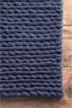 nuLOOM 3x5 Penelope Wool Braided Handmade Area Rug, Navy, Solid Rustic Farmhouse Style, For Bedroom, Living Room, Hallway, Entryway