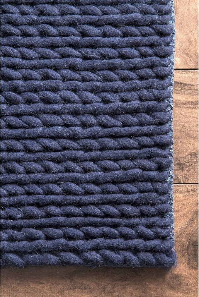 nuLOOM 3x5 Penelope Wool Braided Handmade Area Rug, Navy, Solid Rustic Farmhouse Style, For Bedroom, Living Room, Hallway, Entryway