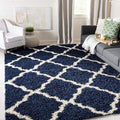 SAFAVIEH Dallas Shag Collection Area Rug - 8'6" x 12', Navy & Ivory, Trellis Design, Non-Shedding & Easy Care, 1.5-inch Thick Ideal for High Traffic Areas in Living Room, Bedroom (SGD257N)