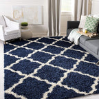 SAFAVIEH Dallas Shag Collection Area Rug - 8'6" x 12', Navy & Ivory, Trellis Design, Non-Shedding & Easy Care, 1.5-inch Thick Ideal for High Traffic Areas in Living Room, Bedroom (SGD257N)