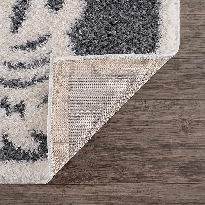 Hauteloom Tilos Moroccan Farmhouse Living Room Bedroom Nursery Shag Area Rug - Shaggy Carpet - Tiger Pattern - High Plush Pile - Dark Grey, Charcoal, Beige, Cream - 7'10" x 10'