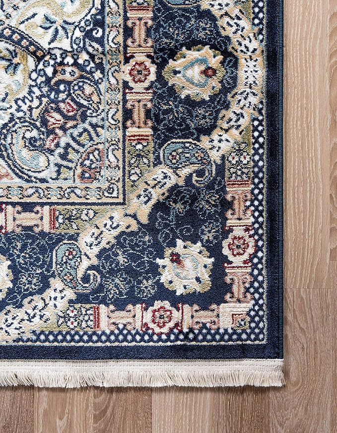 Unique Loom Narenj Collection Classic Traditional Medallion Textured Design Area Rug, 3 x 5 ft, Navy Blue/Tan