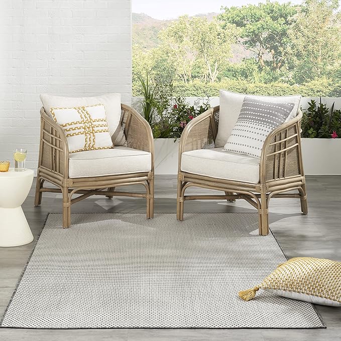 Nourison Home Courtyard Ivory Charcoal 5' x 7' Area Rug - Easy Clean, Non Shedding, Bed Room, Living Room, Dining Room, Kitchen (5' x 7')