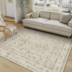 Taupe 3x5 Entryway Rug Vintage Area Carpet Indoor Office Washable Door Mat Entrance Small Low Pile Traditional Distressed Retro Accent Throw Rug Non Slip Kitchen Bathroom