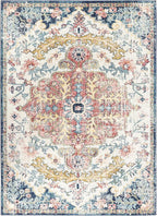 Livabliss Area Rugs - 7x9 Odelia Vintage Boho Aqua Burgandy Blue Area Rug for Living Room Bedroom - Floral Medallion Stain Resistant Carpet for Kitchen, Nursery, Office (6'7" x 9')