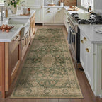 HUGEAR 3x8 Runner Rug Hallway Machine Washable Retro Green Vintage Floral Low Pile Carpet Distressed Long Throw Rug Bedroom Office Bathroom Kitchen Laundry Non Slip Soft Lightweight