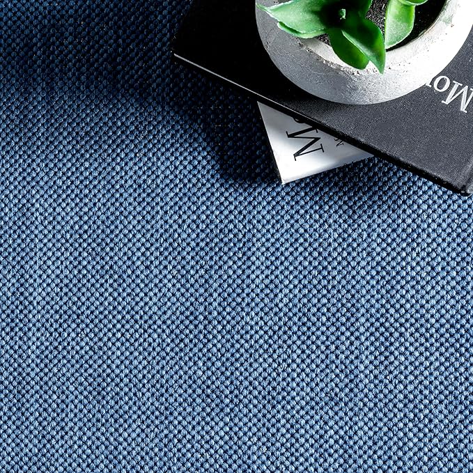 Nuloom Asha Navy/Ivory, 2' x 6', Casual, Striped Border, Soft and Cozy, High Traffic, Stain Resistant, Easy Clean, Durable Runner for Indoor/Outdoor Patio, Deck, Porch, Garden, Courtyard
