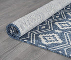 Beverly Rug Waikiki Boho Indoor Outdoor Rug 9x12, Washable Outside Carpet for Patio, Deck, Porch, Bohemian Area Rug, Farmhouse Rugs, Aztec Tribal Rug, Azure and White