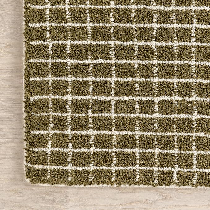 Rugs USA Melrose Checked Wool Area Rug - 5x8 Area Rug Contemporary Moss/Ivory for Living Room Bedroom Dining Room Kitchen
