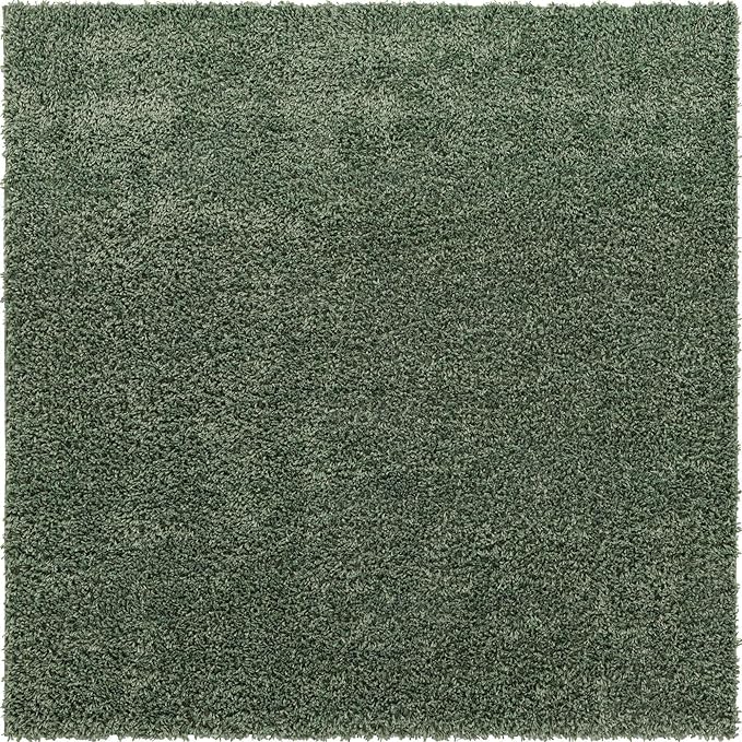 Unique Loom Davos Shag Collection Area Rug - Solid (7' 1" Square, Sage)