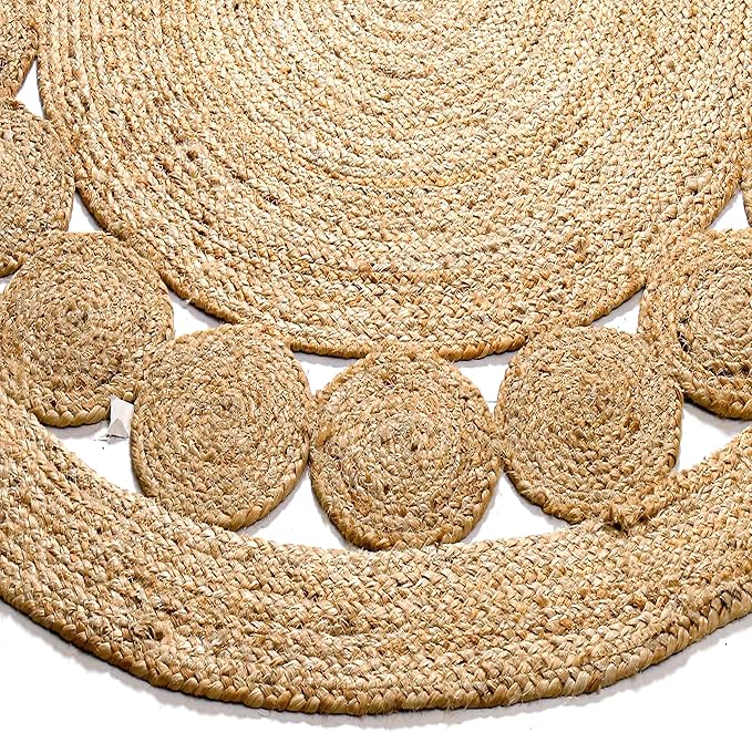 Savi Home Hand Woven Jute Braided Dot Rug, 3' Round - Natural, Reversible Area Rugs for Living Room, Farmhouse, Kitchen, Handcrafted 3 Feet Round Area Rugs - Natural