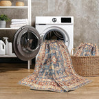GLN Rugs Traditional Collection - Machine Washable Area Rug, Traditional Washable, Non Slip, Low Pile Chenille Rug, Living Room, Bedroom, Kitchen Rug (6' x 9' Terra/Slate Blue)