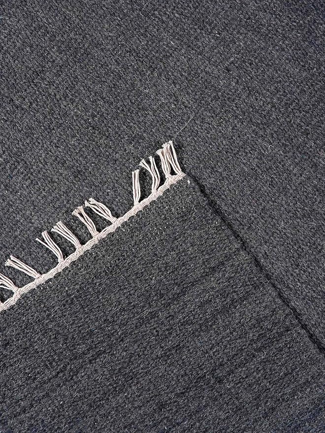 Rugsotic Carpets Hand Woven Flat Weave Kilim Wool ECO-Friendly Area Rugs - 9'x12', Rectangle Shape, Charcoal Color, Solid Plain Design, Low Pile Handmade Rugs for Living Room, Bed Room (D00111)