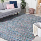 SAFAVIEH Rag Rug Collection Area Rug - 8' x 10', Aqua & Multi, Handmade Boho Stripe Cotton, Ideal for High Traffic Areas in Living Room, Bedroom (RAR121K)