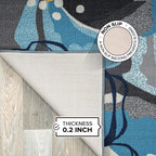 Modern Large Floral Non-Slip (Non-Skid) Area Rug 8 x 10 (7' 10" x 10') Gray-Blue
