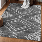 ReaLife Rugs Machine Washable Area Rug - Living Room Bedroom Bathroom Kitchen Entryway Office - Padded Low Pile Stain Resistant Premium - Moroccan Diamond Tribal - Jax - Gray 5' x 7'